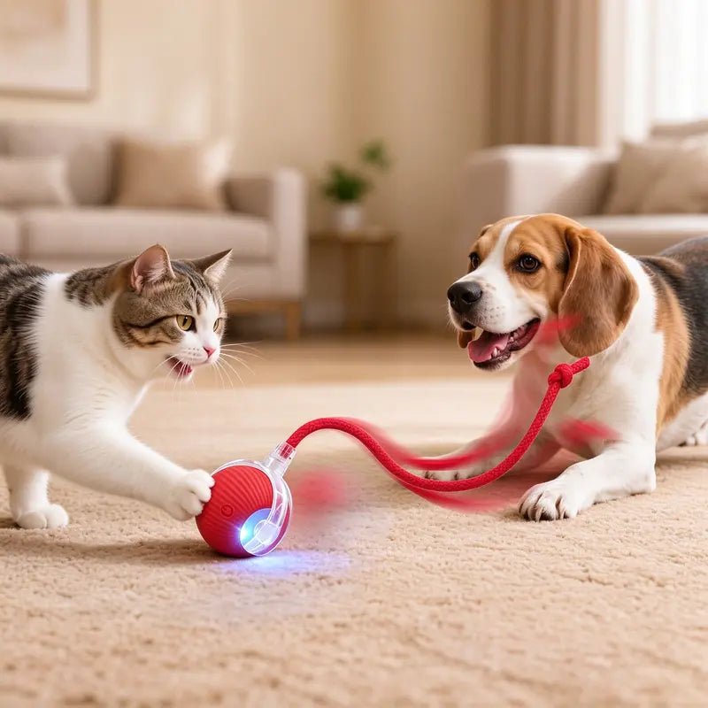 Interactive USB-Rechargeable Smart Rolling Cat Toy Ball - Light-Up, Adjustable Quiet Mode, Bite-Resistant, Shatterproof, Non-Toxic, Replaceable Wavy-Texture Shell, 8-Color Indoor Hunting Toy with Bird Sound and Automatic Movement