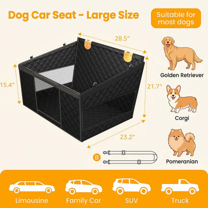 Premium Large Dog Car Seat with Triple Mesh Windows - Waterproof, Stable, Ventilated Quilted Pet Back Seat Extender with Rigid Base, Durable Protection Cover for Vehicles