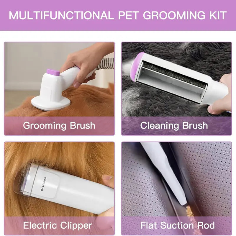 Geoorood All-In-One Dog Grooming Kit with Vacuum Brush, 2.5L Capacity, Stainless Steel Blades, Lightweight Design, 13Kpa Suction Force, Portable Cleaning Set