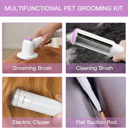 Geoorood All-In-One Dog Grooming Kit with Vacuum Brush, 2.5L Capacity, Stainless Steel Blades, Lightweight Design, 13Kpa Suction Force, Portable Cleaning Set