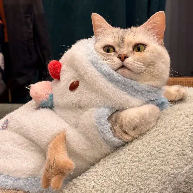 Snowman Christmas Pet Costume - Cozy Plush Hooded Outfit with D-Ring Leash Hole for Small to Medium Dogs and Cats, Winter Holiday Apparel