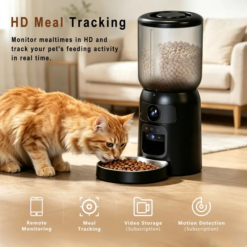 Taleboss Smart Automatic Cat Feeder with Camera, 5L Capacity, Laser Toy, 1080P HD, App Control, Night Vision, Dual Band Wi-Fi, and Two-Way Audio
