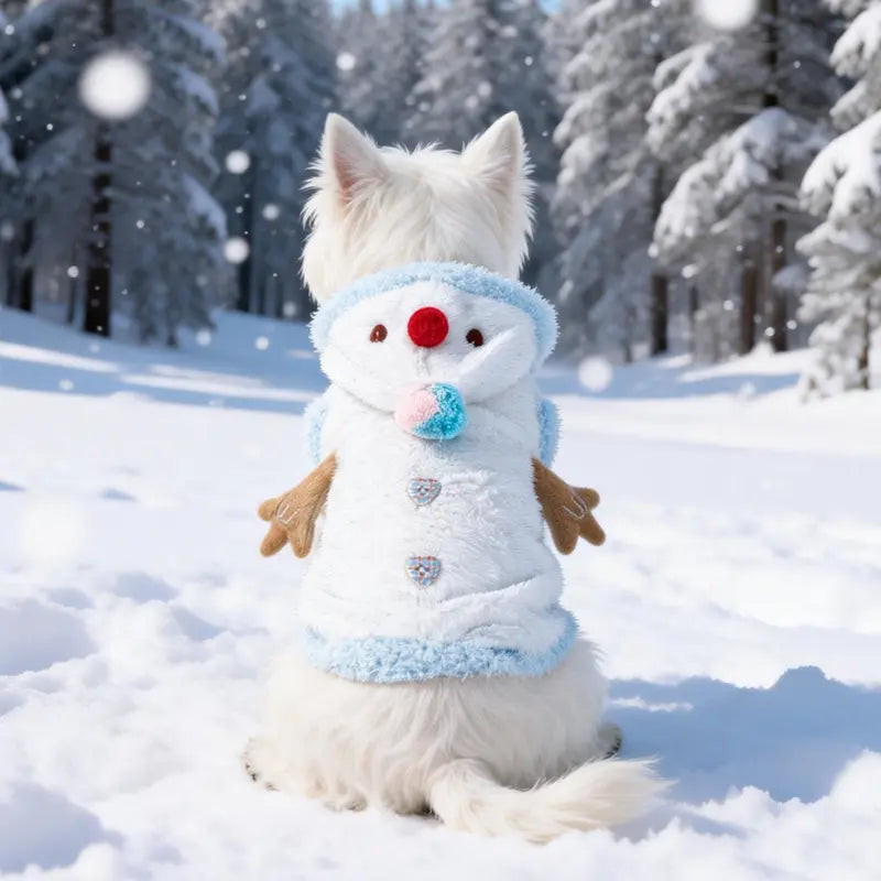 Snowman Christmas Pet Costume - Cozy Plush Hooded Outfit with D-Ring Leash Hole for Small to Medium Dogs and Cats, Winter Holiday Apparel