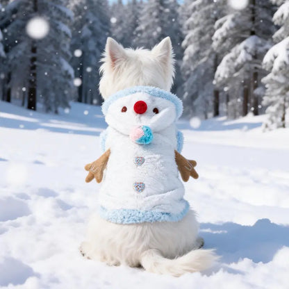 Snowman Christmas Pet Costume - Cozy Plush Hooded Outfit with D-Ring Leash Hole for Small to Medium Dogs and Cats, Winter Holiday Apparel