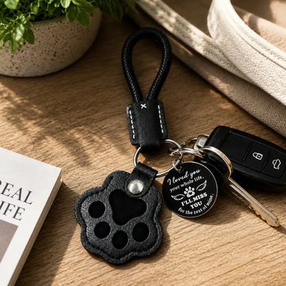 HOLDNEAR Leather Pet Paw Keepsake Keychain with Rope Lanyard - Memorial Charm for Dog and Cat Loss, Thoughtful Sympathy Gift for Pet Owners