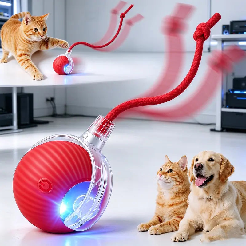 Interactive USB-Rechargeable Smart Rolling Cat Toy Ball - Light-Up, Adjustable Quiet Mode, Bite-Resistant, Shatterproof, Non-Toxic, Replaceable Wavy-Texture Shell, 8-Color Indoor Hunting Toy with Bird Sound and Automatic Movement