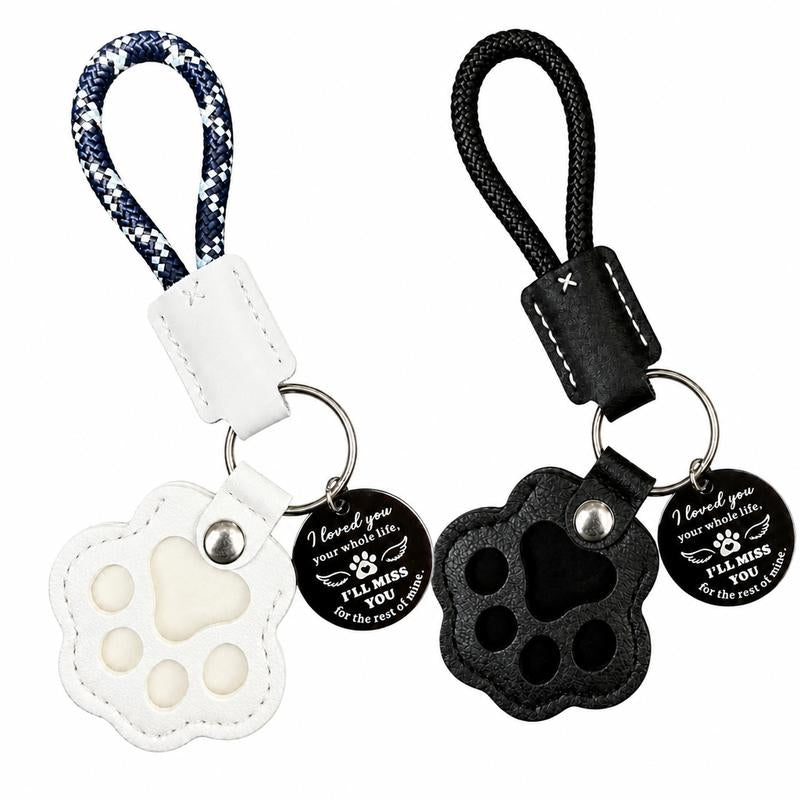 HOLDNEAR Leather Pet Paw Keepsake Keychain with Rope Lanyard - Memorial Charm for Dog and Cat Loss, Thoughtful Sympathy Gift for Pet Owners