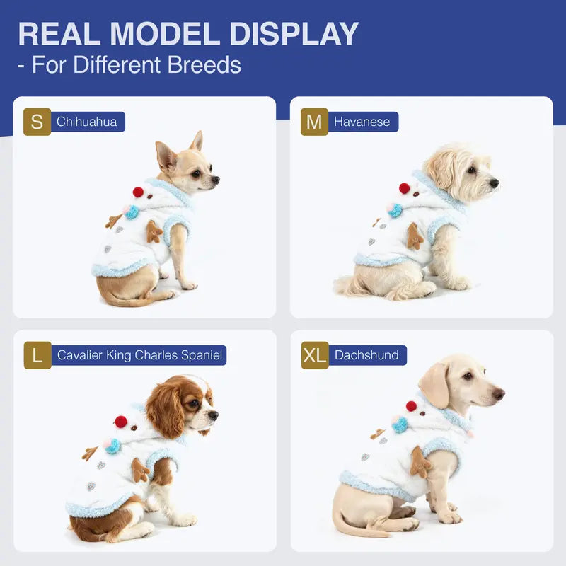 Snowman Christmas Pet Costume - Cozy Plush Hooded Outfit with D-Ring Leash Hole for Small to Medium Dogs and Cats, Winter Holiday Apparel