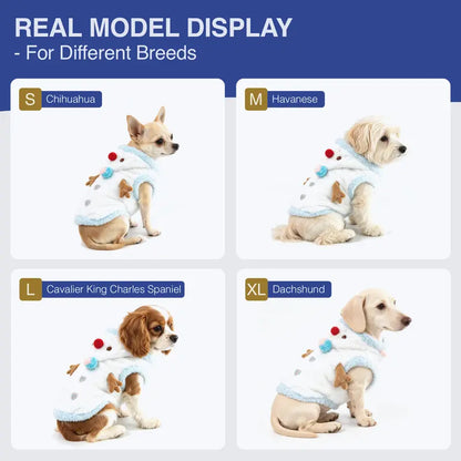 Snowman Christmas Pet Costume - Cozy Plush Hooded Outfit with D-Ring Leash Hole for Small to Medium Dogs and Cats, Winter Holiday Apparel