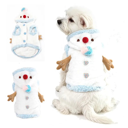 Snowman Christmas Pet Costume - Cozy Plush Hooded Outfit with D-Ring Leash Hole for Small to Medium Dogs and Cats, Winter Holiday Apparel
