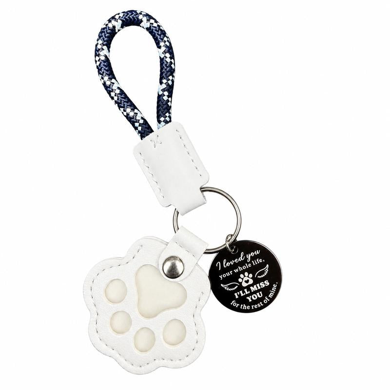HOLDNEAR Leather Pet Paw Keepsake Keychain with Rope Lanyard - Memorial Charm for Dog and Cat Loss, Thoughtful Sympathy Gift for Pet Owners