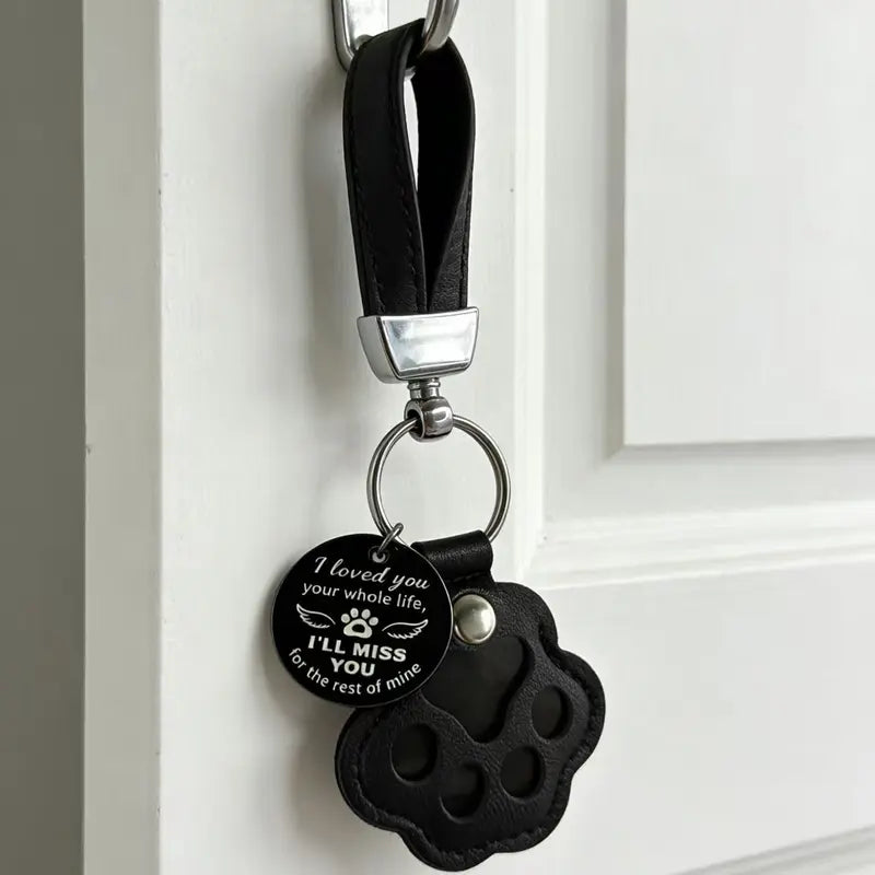 HOLDNEAR Leather Pet Paw Keepsake Keychain with Rope Lanyard - Memorial Charm for Dog and Cat Loss, Thoughtful Sympathy Gift for Pet Owners