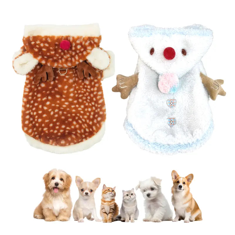 Snowman Christmas Pet Costume - Cozy Plush Hooded Outfit with D-Ring Leash Hole for Small to Medium Dogs and Cats, Winter Holiday Apparel