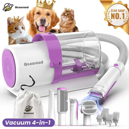 Geoorood All-In-One Dog Grooming Kit with Vacuum Brush, 2.5L Capacity, Stainless Steel Blades, Lightweight Design, 13Kpa Suction Force, Portable Cleaning Set
