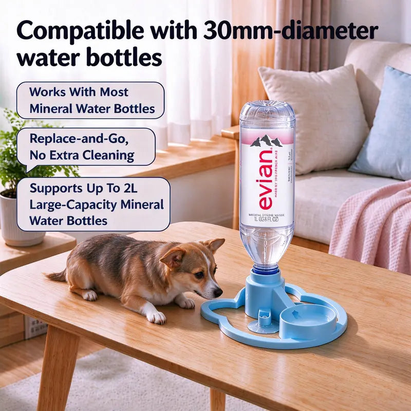 Automatic Gravity-Fed Pet Water Fountain - Compact Design, 30mm Bottle Compatibility, Continuous Fresh Water Flow, Blue for Small to Medium Dogs and Cats