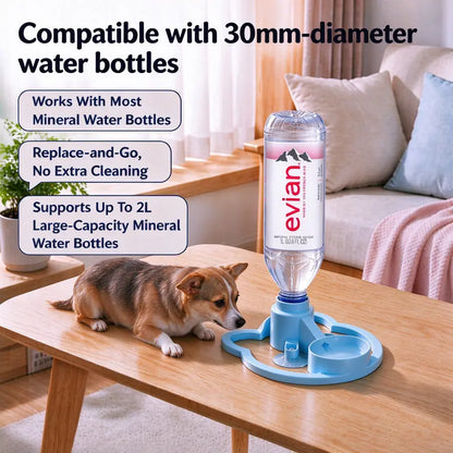 Automatic Gravity-Fed Pet Water Fountain - Compact Design, 30mm Bottle Compatibility, Continuous Fresh Water Flow, Blue for Small to Medium Dogs and Cats