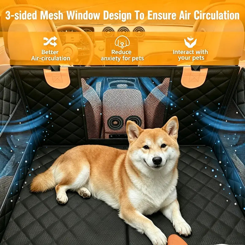 Premium Large Dog Car Seat with Triple Mesh Windows - Waterproof, Stable, Ventilated Quilted Pet Back Seat Extender with Rigid Base, Durable Protection Cover for Vehicles