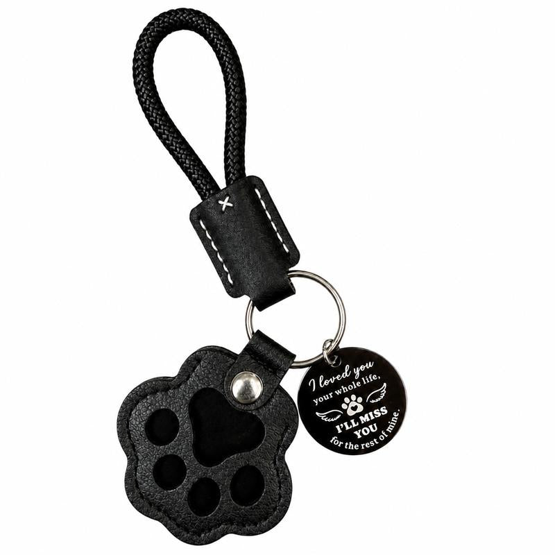 HOLDNEAR Leather Pet Paw Keepsake Keychain with Rope Lanyard - Memorial Charm for Dog and Cat Loss, Thoughtful Sympathy Gift for Pet Owners