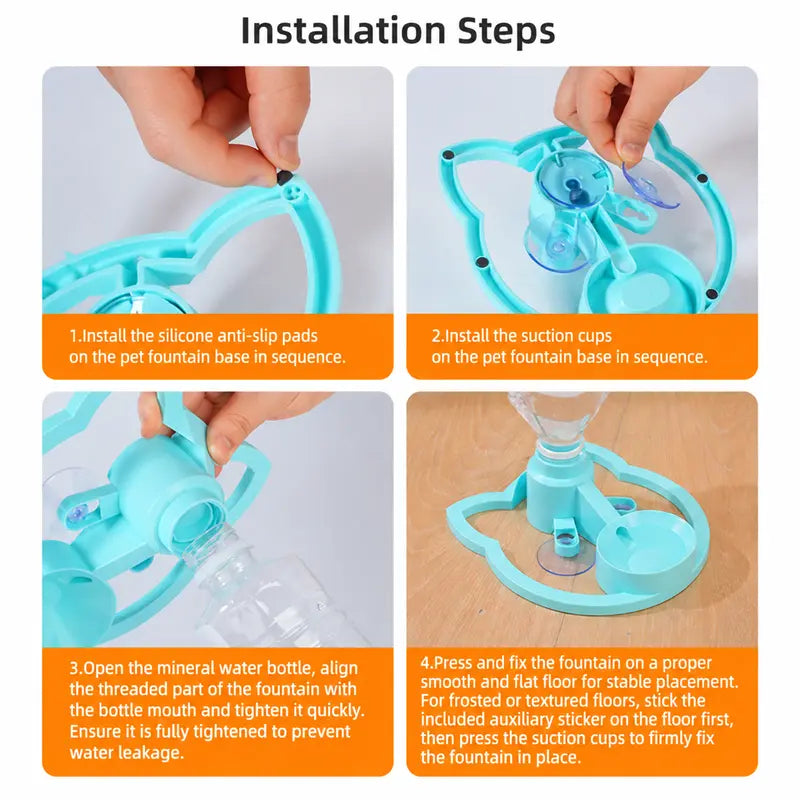 Automatic Gravity-Fed Pet Water Fountain - Compact Design, 30mm Bottle Compatibility, Continuous Fresh Water Flow, Blue for Small to Medium Dogs and Cats