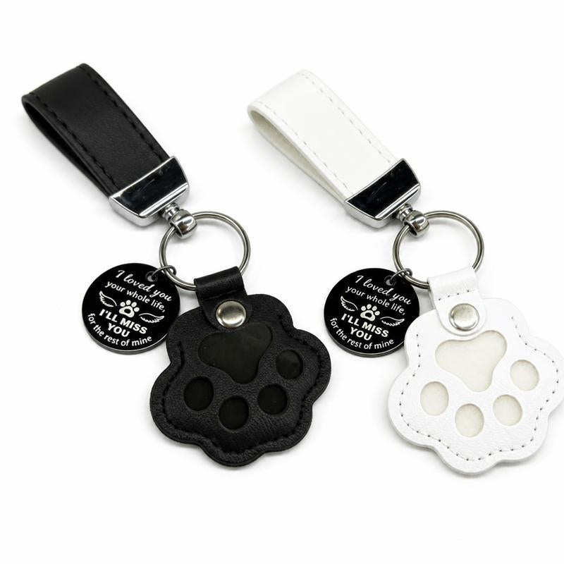 HOLDNEAR Leather Pet Paw Keepsake Keychain with Rope Lanyard - Memorial Charm for Dog and Cat Loss, Thoughtful Sympathy Gift for Pet Owners