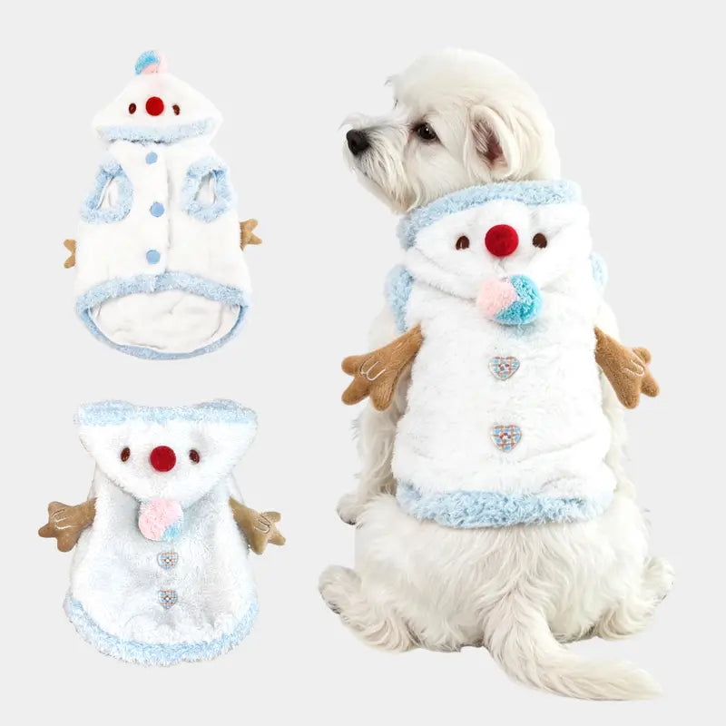 Snowman Christmas Pet Costume - Cozy Plush Hooded Outfit with D-Ring Leash Hole for Small to Medium Dogs and Cats, Winter Holiday Apparel