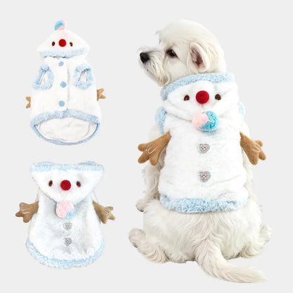 Snowman Christmas Pet Costume - Cozy Plush Hooded Outfit with D-Ring Leash Hole for Small to Medium Dogs and Cats, Winter Holiday Apparel