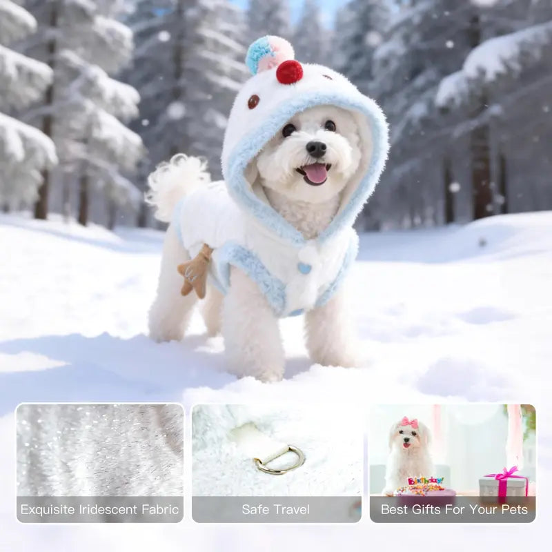 Snowman Christmas Pet Costume - Cozy Plush Hooded Outfit with D-Ring Leash Hole for Small to Medium Dogs and Cats, Winter Holiday Apparel