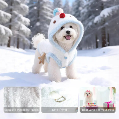 Snowman Christmas Pet Costume - Cozy Plush Hooded Outfit with D-Ring Leash Hole for Small to Medium Dogs and Cats, Winter Holiday Apparel