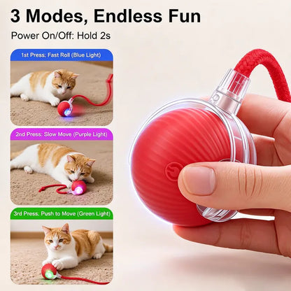 Interactive USB-Rechargeable Smart Rolling Cat Toy Ball - Light-Up, Adjustable Quiet Mode, Bite-Resistant, Shatterproof, Non-Toxic, Replaceable Wavy-Texture Shell, 8-Color Indoor Hunting Toy with Bird Sound and Automatic Movement