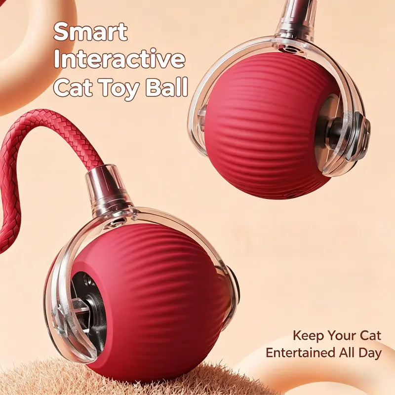 Interactive USB-Rechargeable Smart Rolling Cat Toy Ball - Light-Up, Adjustable Quiet Mode, Bite-Resistant, Shatterproof, Non-Toxic, Replaceable Wavy-Texture Shell, 8-Color Indoor Hunting Toy with Bird Sound and Automatic Movement
