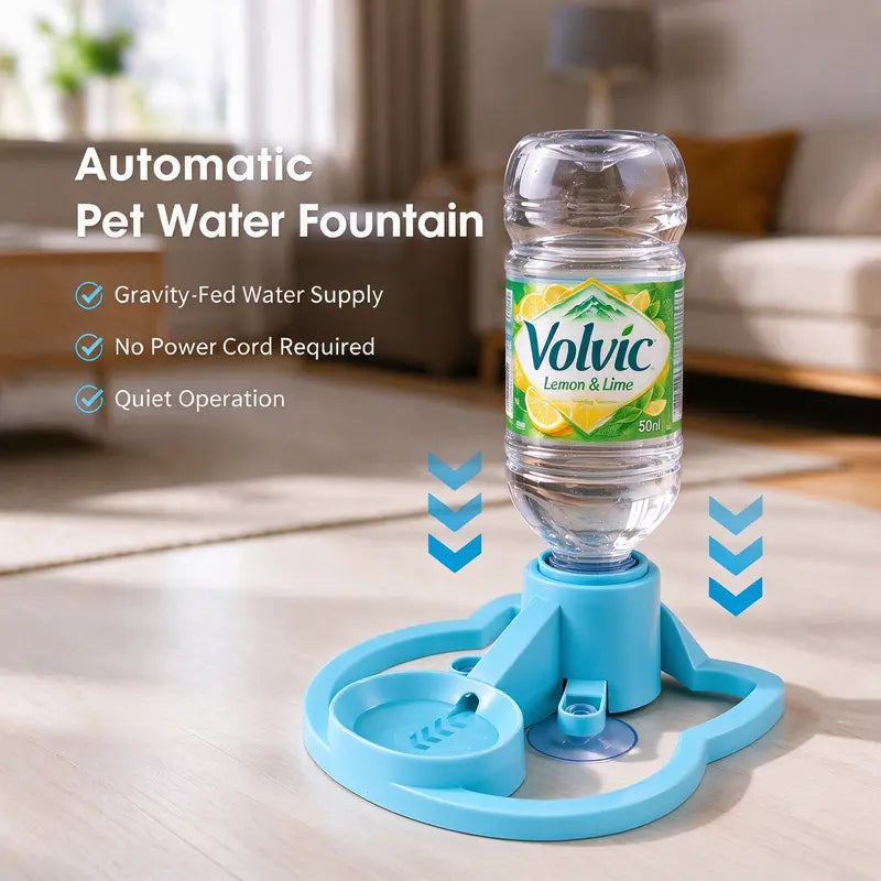 Automatic Gravity-Fed Pet Water Fountain - Compact Design, 30mm Bottle Compatibility, Continuous Fresh Water Flow, Blue for Small to Medium Dogs and Cats