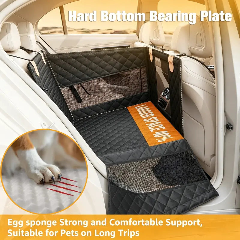 Premium Large Dog Car Seat with Triple Mesh Windows - Waterproof, Stable, Ventilated Quilted Pet Back Seat Extender with Rigid Base, Durable Protection Cover for Vehicles