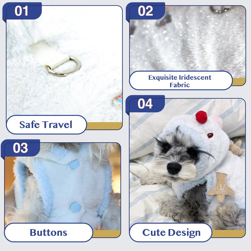 Snowman Christmas Pet Costume - Cozy Plush Hooded Outfit with D-Ring Leash Hole for Small to Medium Dogs and Cats, Winter Holiday Apparel