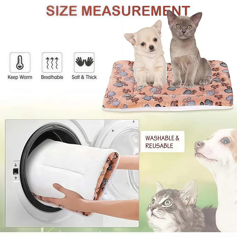 Flannel Pet Sleeping Bed - Thick Plush with Soft Padding, Stain-Resistant and Machine Washable, Available in Two Sizes (69x52 cm, 89x68 cm) for Dogs and Cats