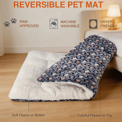 Flannel Pet Sleeping Bed - Thick Plush with Soft Padding, Stain-Resistant and Machine Washable, Available in Two Sizes (69x52 cm, 89x68 cm) for Dogs and Cats