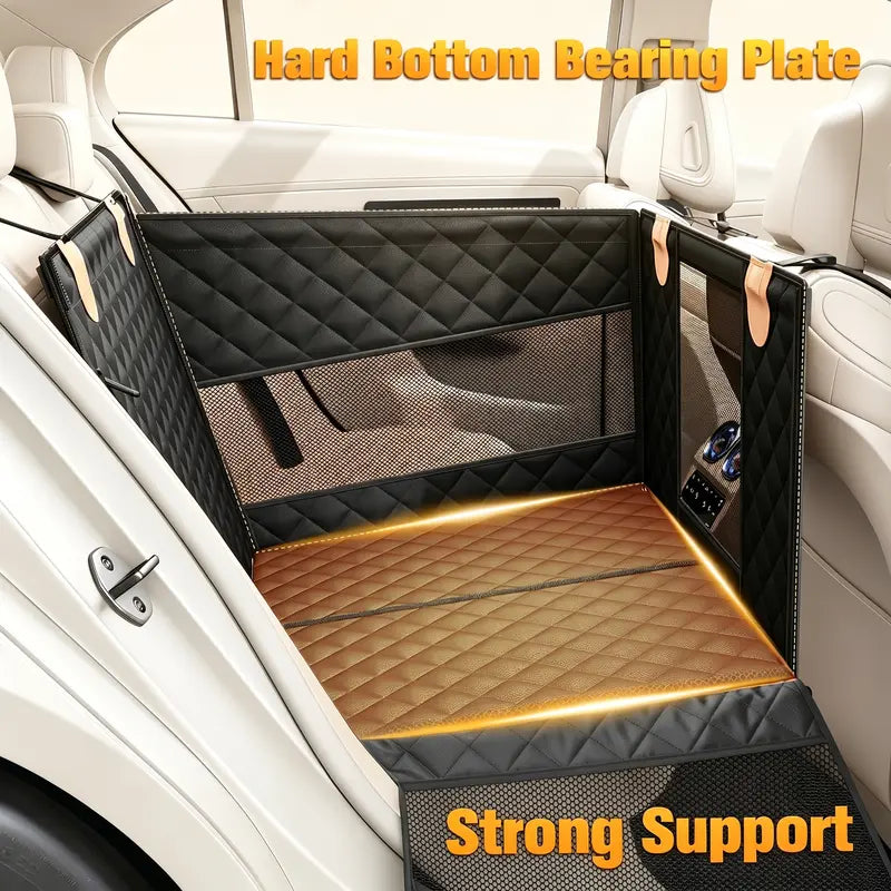 Premium Large Dog Car Seat with Triple Mesh Windows - Waterproof, Stable, Ventilated Quilted Pet Back Seat Extender with Rigid Base, Durable Protection Cover for Vehicles