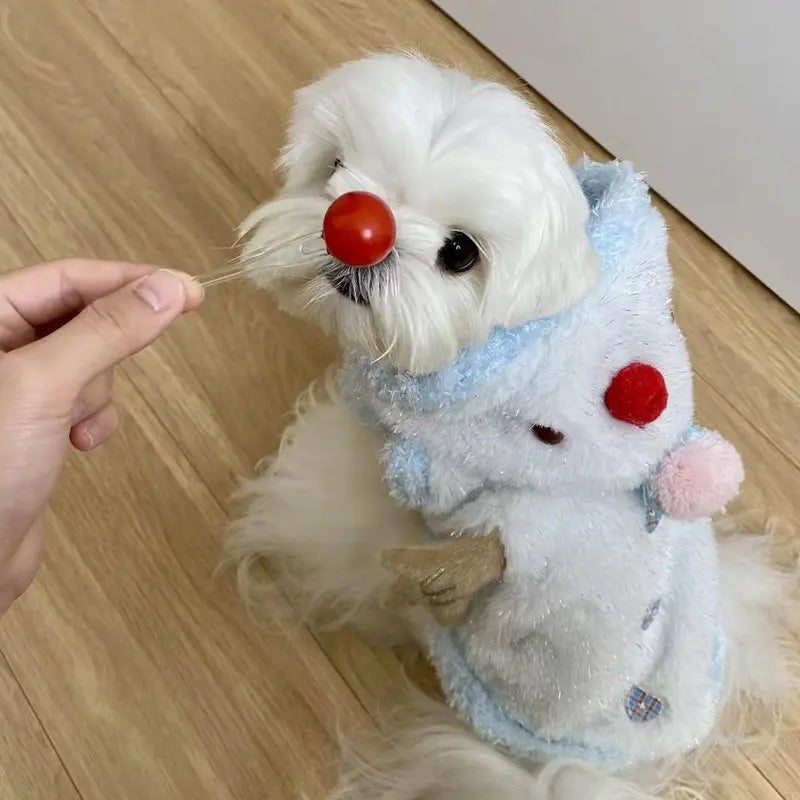 Snowman Christmas Pet Costume - Cozy Plush Hooded Outfit with D-Ring Leash Hole for Small to Medium Dogs and Cats, Winter Holiday Apparel