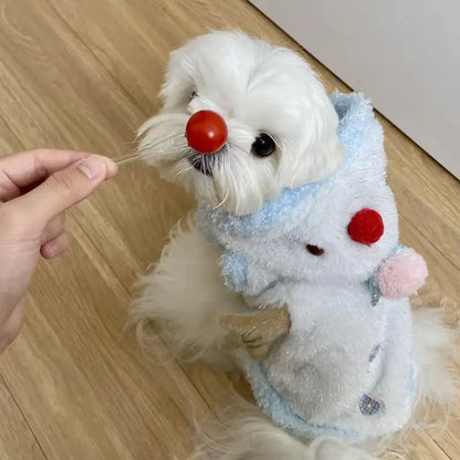 Snowman Christmas Pet Costume - Cozy Plush Hooded Outfit with D-Ring Leash Hole for Small to Medium Dogs and Cats, Winter Holiday Apparel